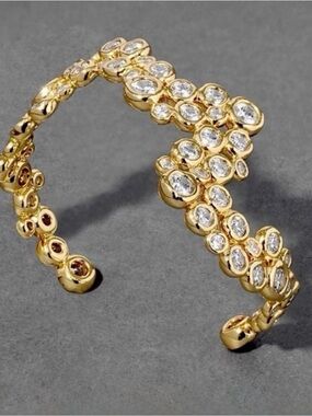 NEW Alexis Bittar Asterales Cubic Zirconia Wave Cuff Bracelet Gold Clear CZ JL29